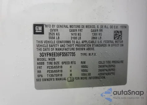 2015 Cadillac Srx Luxury Collection from USA, damaged, VIN 3GYFNEE39FS567735